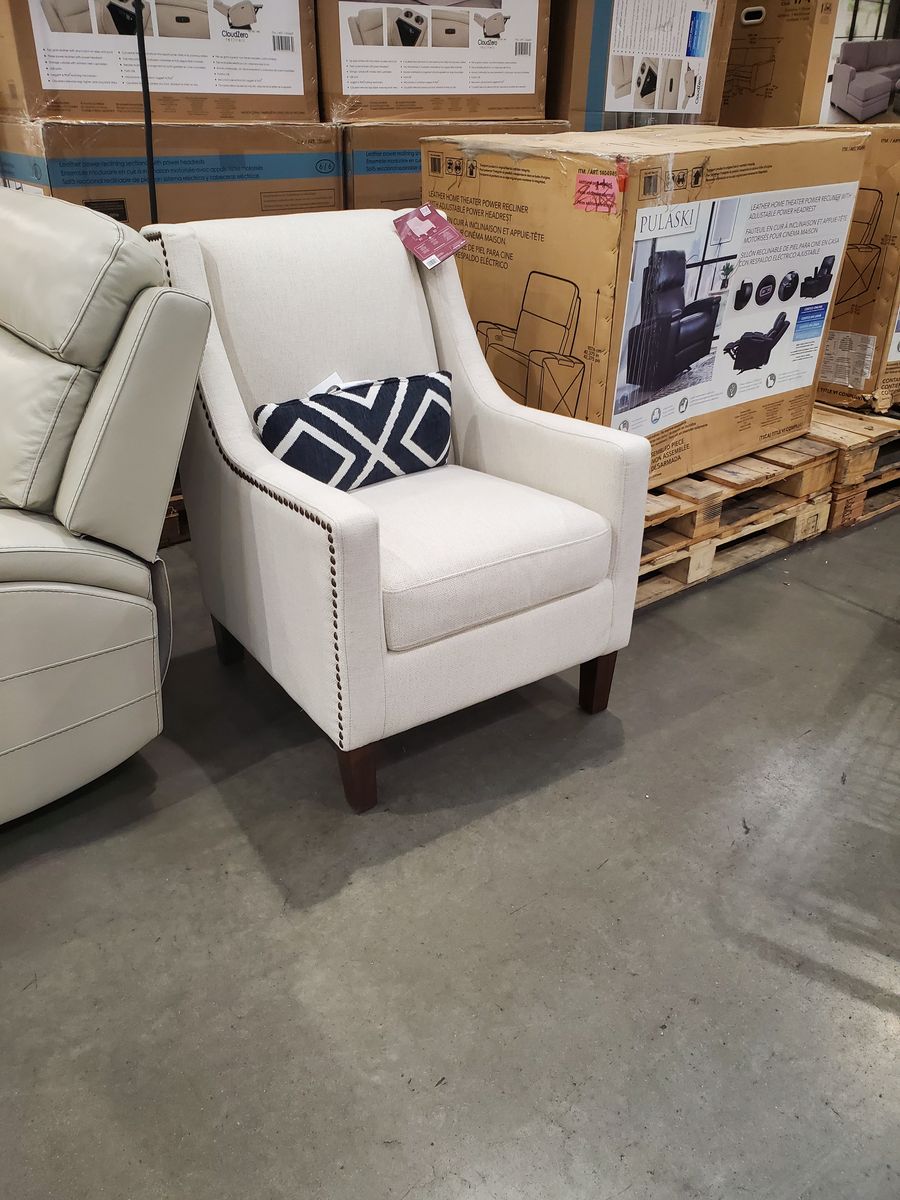 Pulaski White Fabric Club Chair - Nailhead Trim Accent Armchair