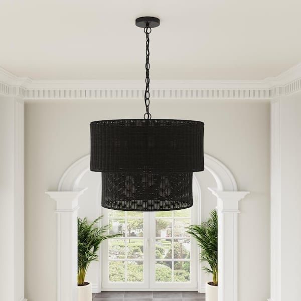 22.44 in. 6-Light 2-Tier Large Woven Rattan Chandelier New in box