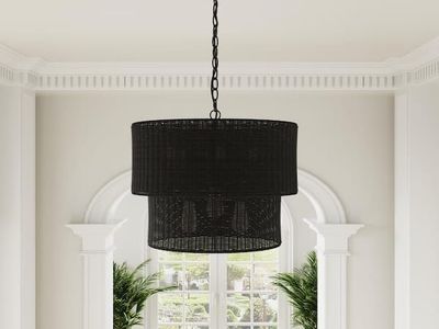 22.44 in. 6-Light 2-Tier Large Woven Rattan Chandelier New in box