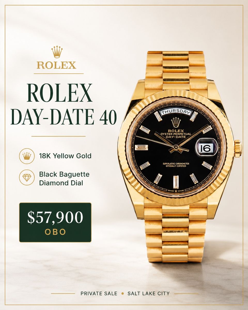 2022 Rolex Day-Date 40 228238 – 18K Yellow Gold – Black Baguette Diamond Dial