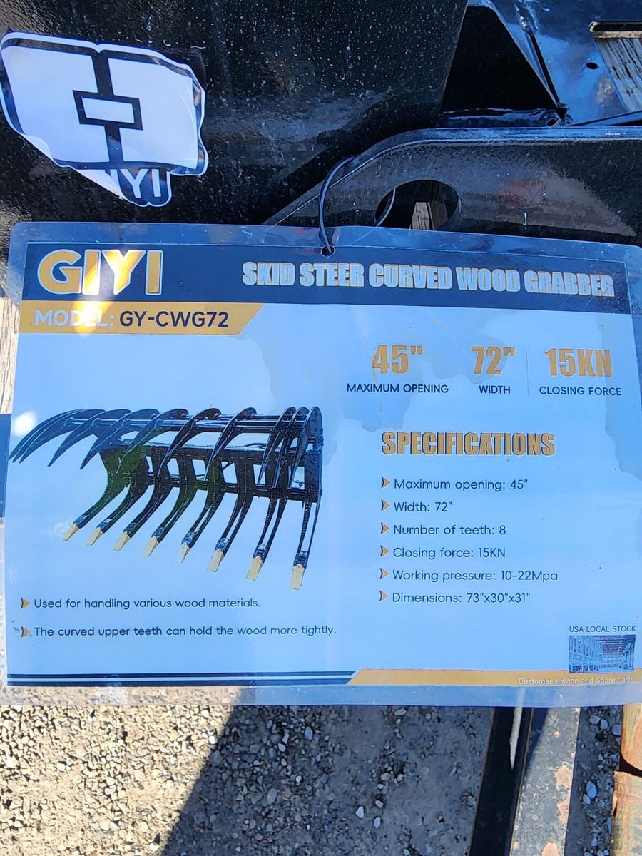 New GIYI CY-CWG72 CLG72 72" Hydraulic Curved Log Grabber Stump Bucket Grapple Skid Steer Tractor