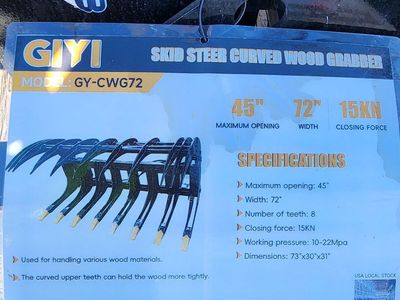 New GIYI CY-CWG72 CLG72 72" Hydraulic Curved Log Grabber Stump Bucket Grapple Skid Steer Tractor