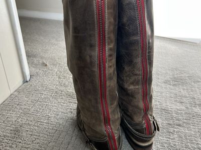 Freebird By Steven Distressed Brown Leather Knee-High Boots with Red Zippers - Women's Size 10