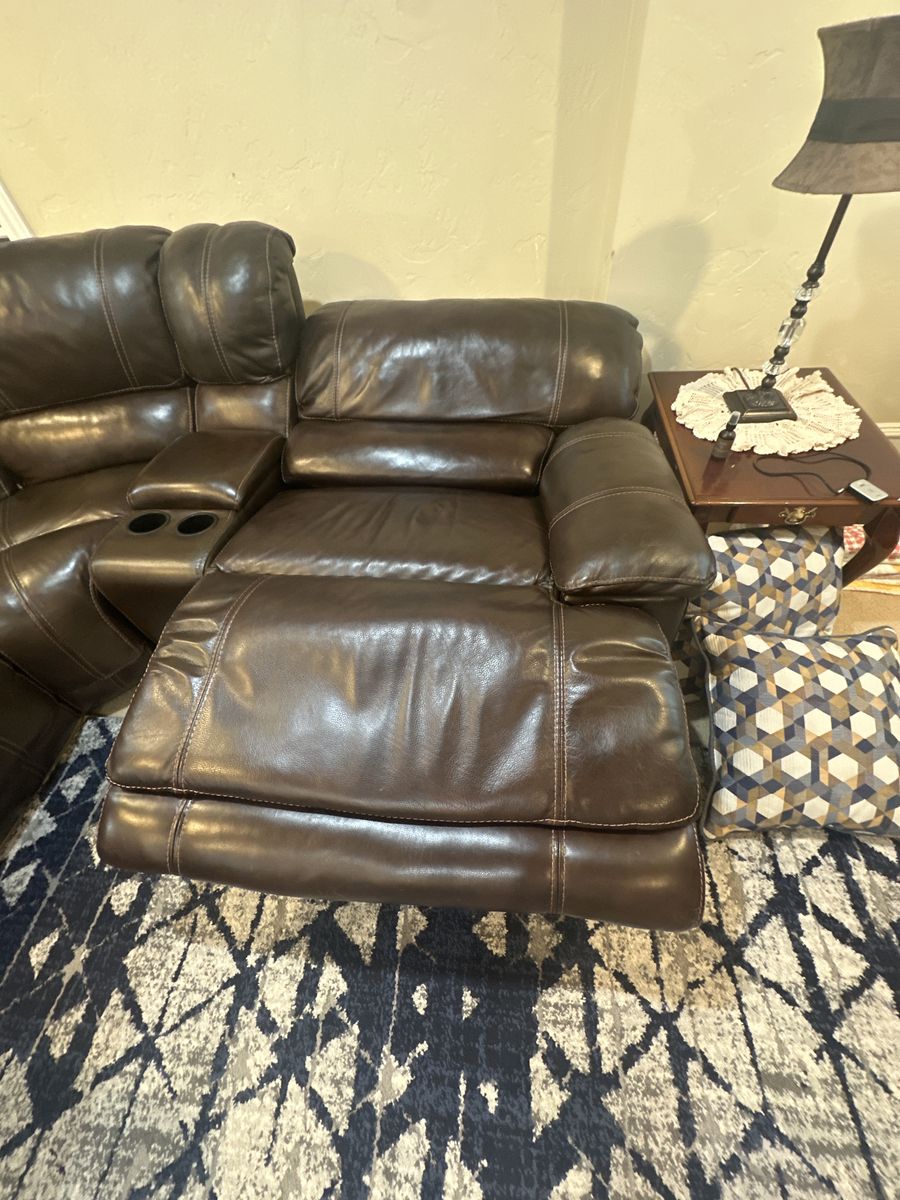 Brown Leather Reclining Sectional Sofa with Cup Holders