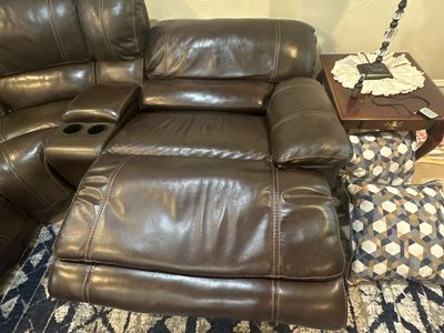 Brown Leather Reclining Sectional Sofa with Cup Holders