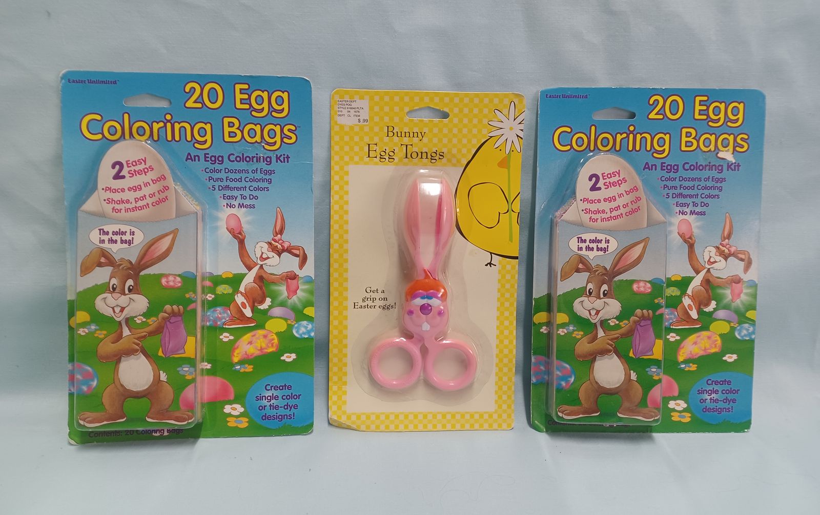 New!  Easter Egg 20 Coloring Bags Kit and Bunny Egg Tongs Set