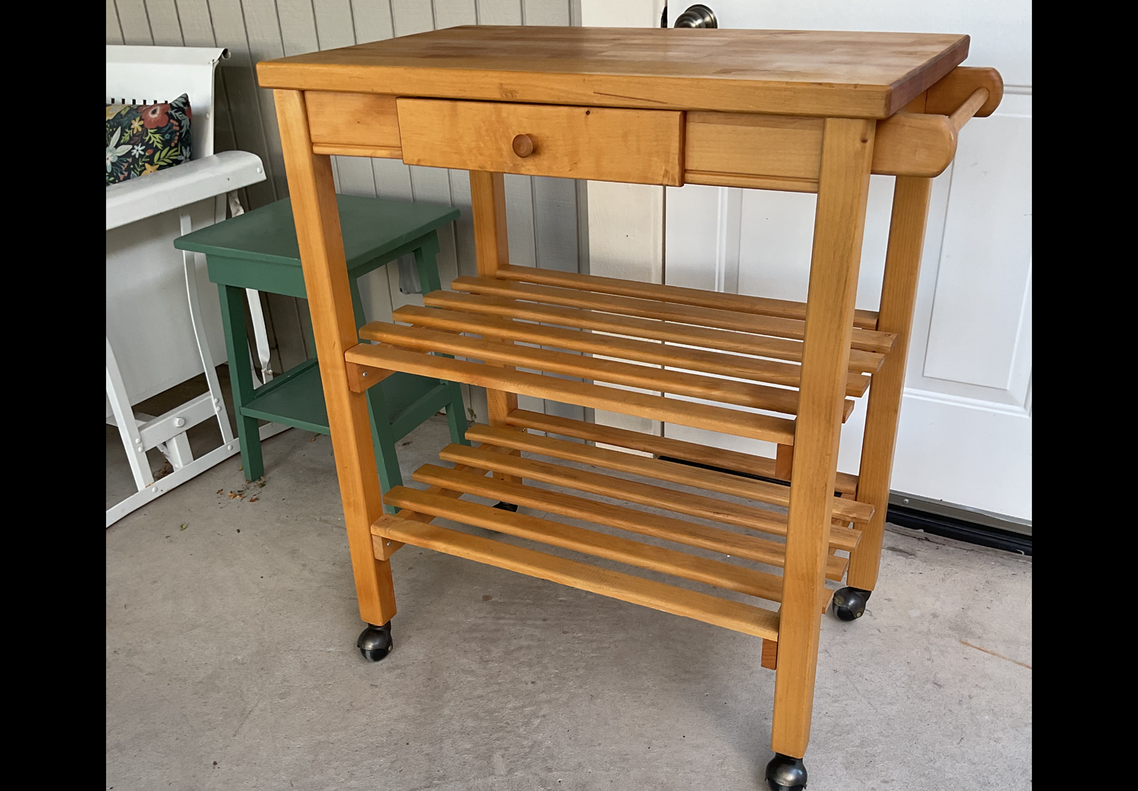 Solid Wood, Rolling Kitchen Utility Island Cart W/ Towel Bar