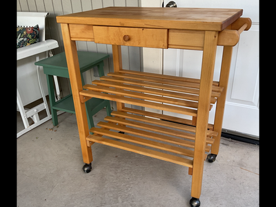Solid Wood, Rolling Kitchen Utility Island Cart W/ Towel Bar