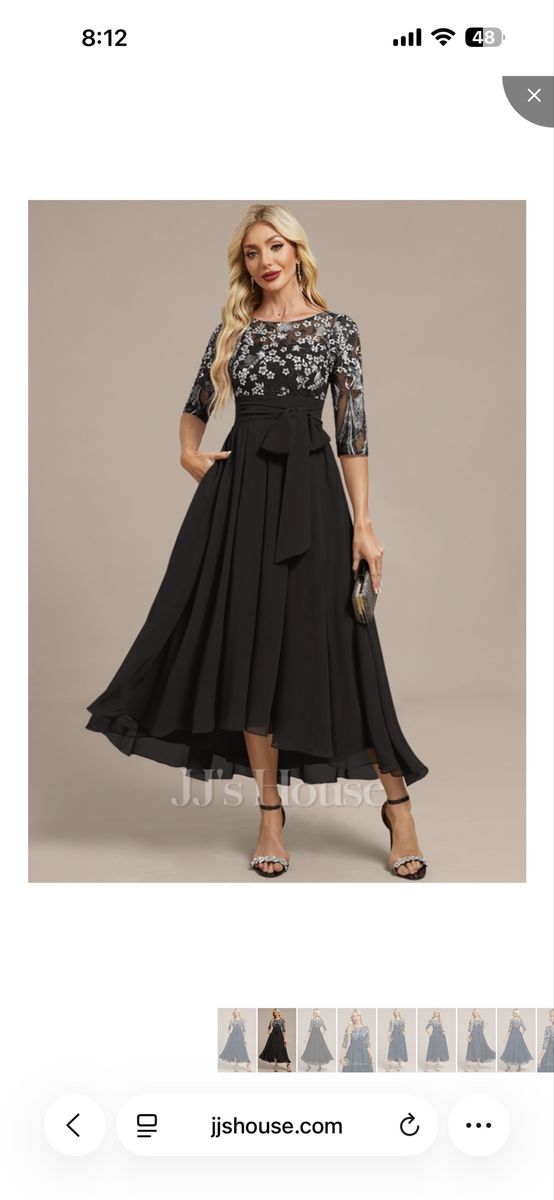 JJ's House Dorita Black A-Line Chiffon Lace Midi Dress #309701 - Size 24