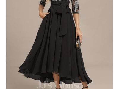 JJ's House Dorita Black A-Line Chiffon Lace Midi Dress #309701 - Size 24