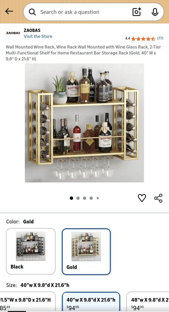 New Gold Wall Mounted Wine Rack – 31.5" Modern Bar Shelf with Glass Holder