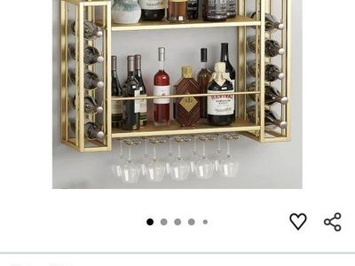 New Gold Wall Mounted Wine Rack – 31.5" Modern Bar Shelf with Glass Holder