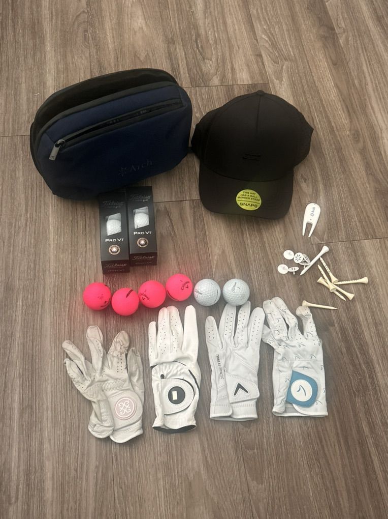 Ladies Golf Gloves, Pro V1 Balls, Hat, Tees
