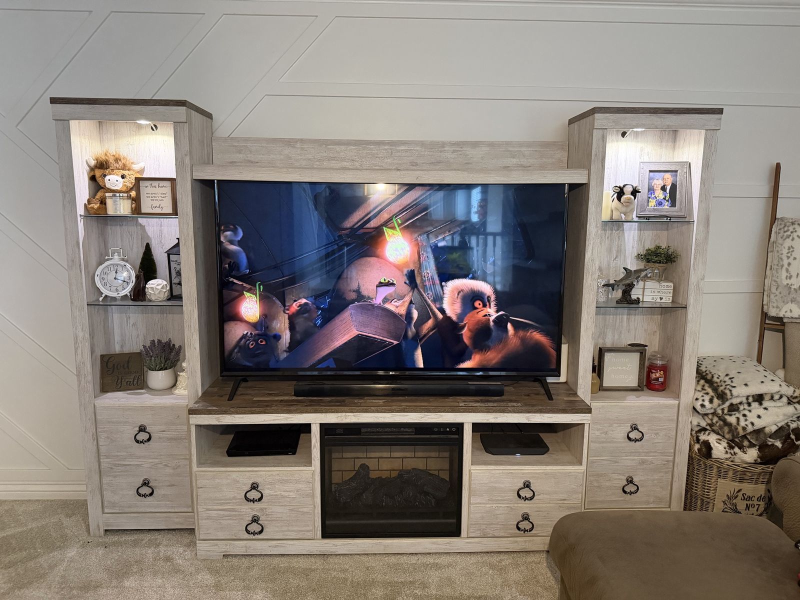 Rustic Entertainment Center with Fireplace