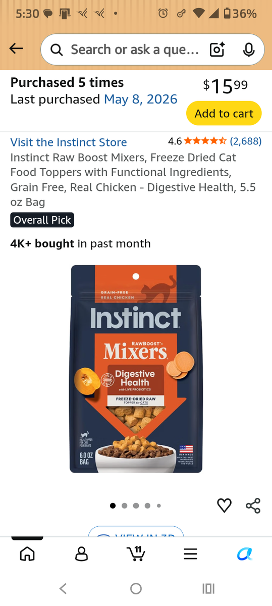Instinct Raw Boost Mixers Grain-Free Freeze-Dried Raw Digestive Health Dog Food Topper (4-Pack)