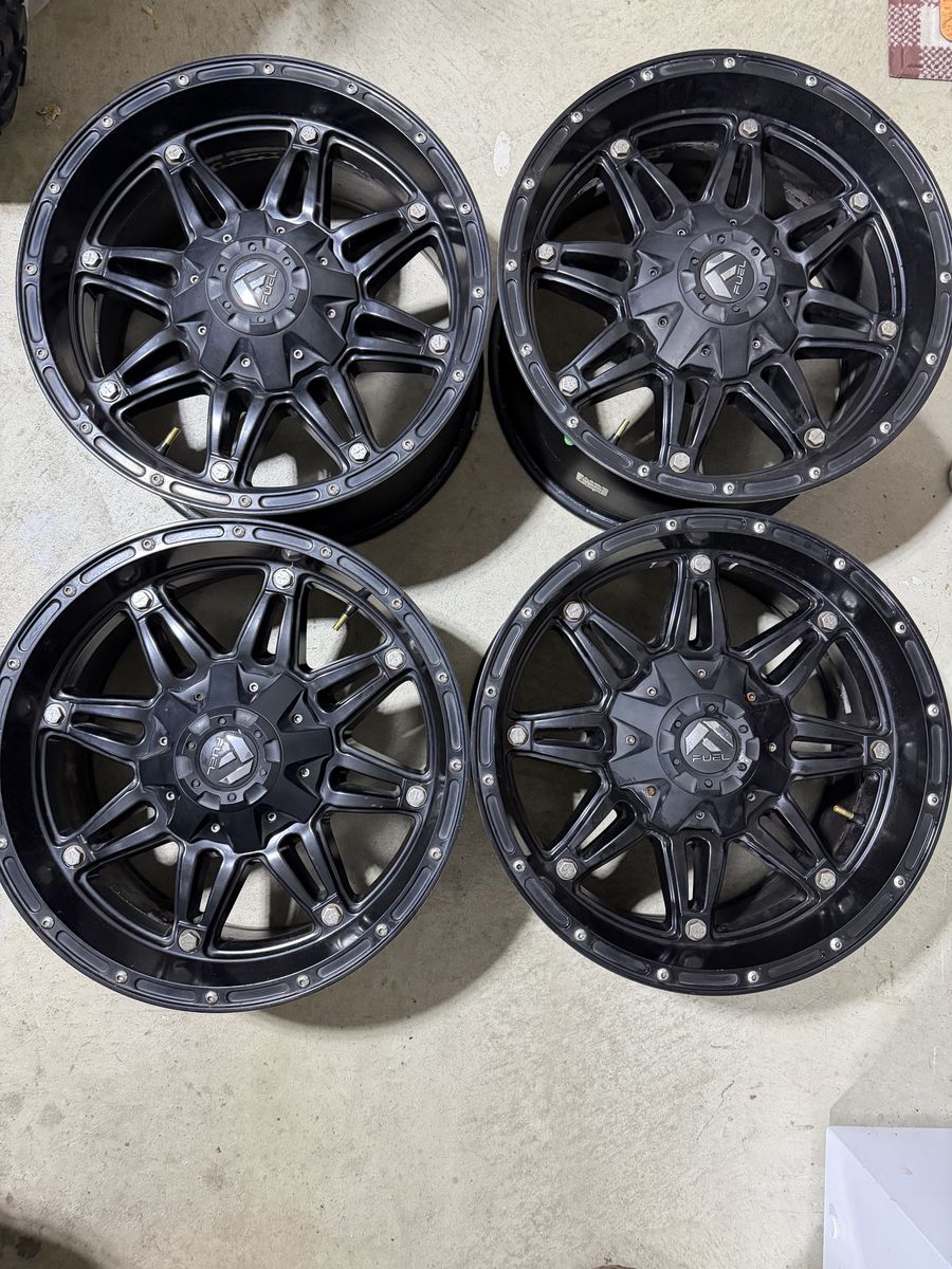 (4) Black Fuel Hostage 18x9 8x6.5 +20 offset rims