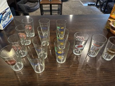 Assorted Brewery Logo Pint Glasses - Bud Light, Coors, Guinness, Corona, and More (Set of 14)