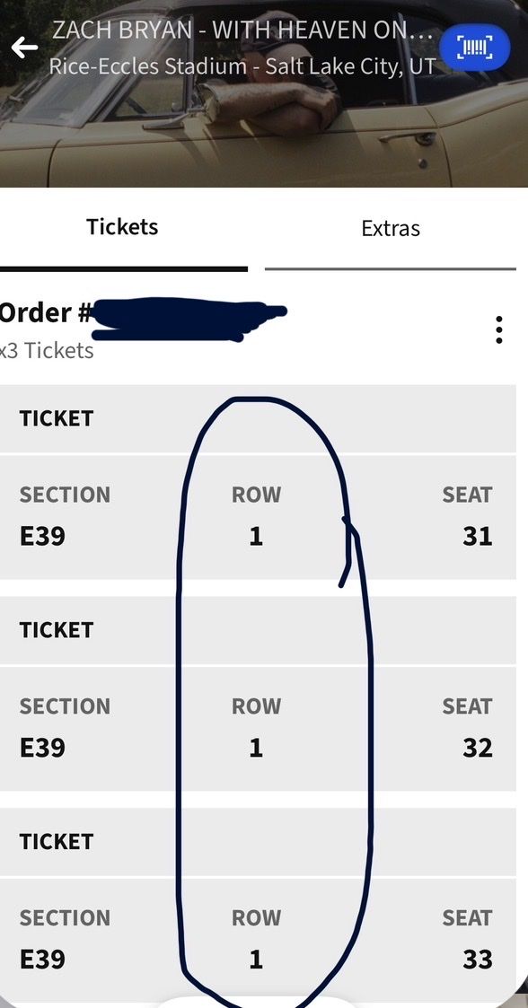 ROW 1 ZACH BRYAN TICKETS