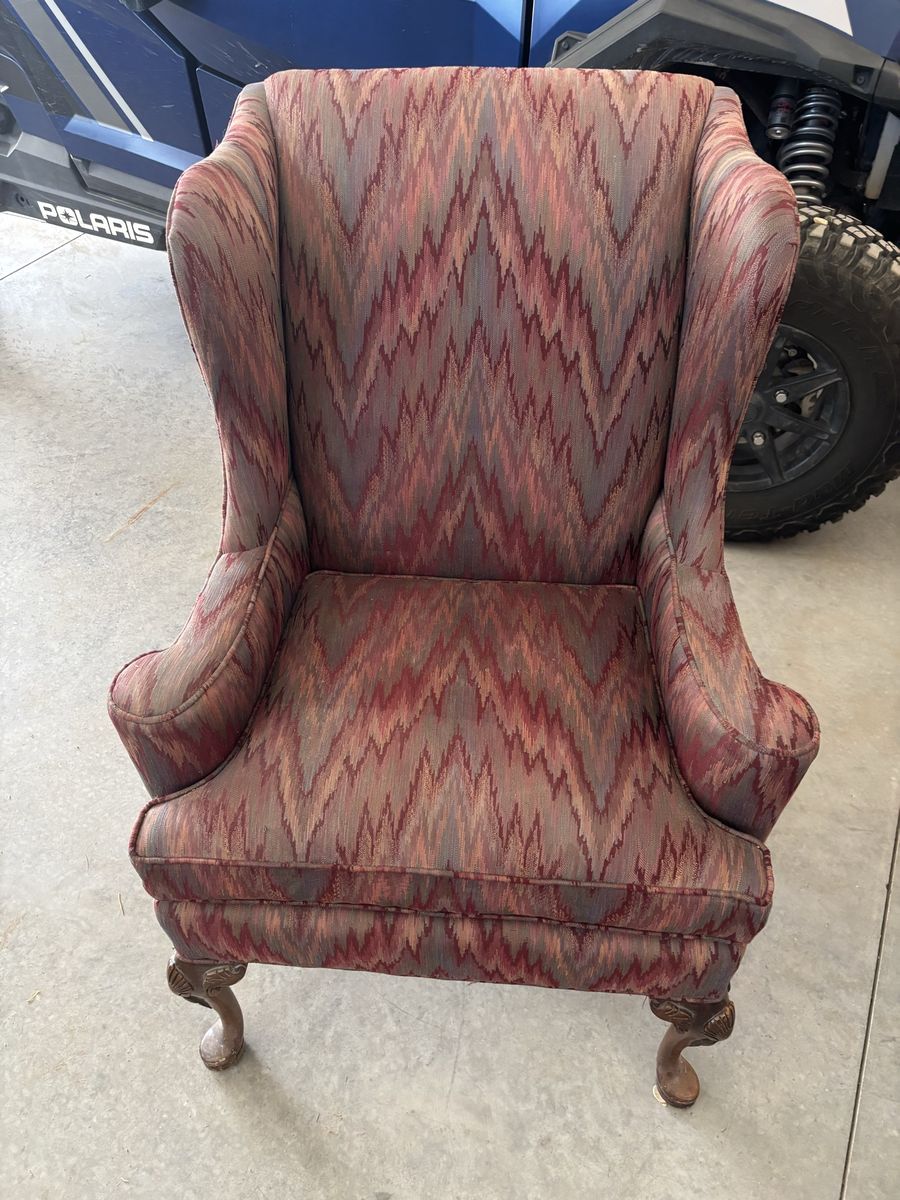 High Back Upholstered Wingback Chair with Patterned Fabric