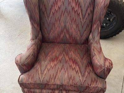 High Back Upholstered Wingback Chair with Patterned Fabric