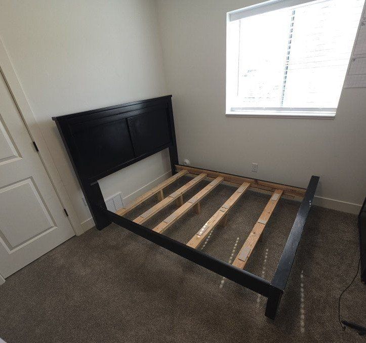 Black Wood Full Size Platform Bed Frame with Headboard and Slats