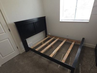 Black Wood Full Size Platform Bed Frame with Headboard and Slats