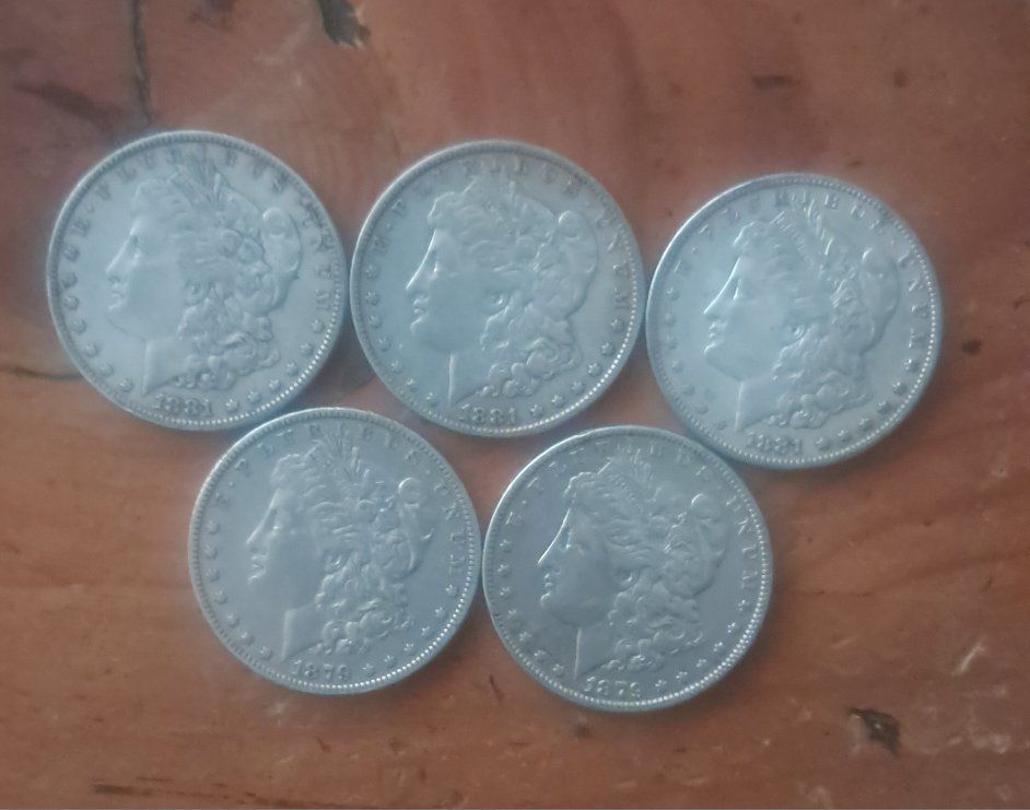 5 Morgan Silver Dollars 1800's- US Mint Collectible Coins
