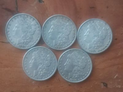 5 Morgan Silver Dollars 1800's- US Mint Collectible Coins