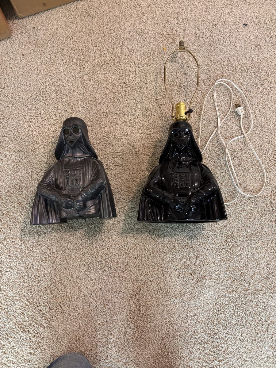 Vintage 1977 Star Wars Darth Vader Ceramic Lamp and Lamp Stand / Candle Topper
