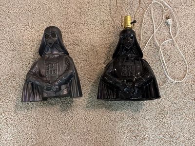 Vintage 1977 Star Wars Darth Vader Ceramic Lamp and Lamp Stand / Candle Topper