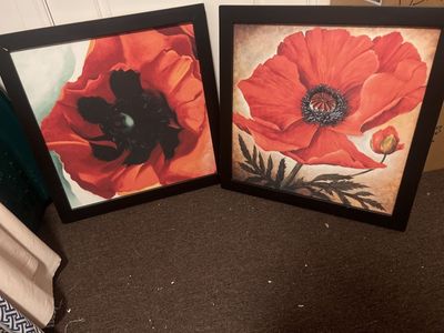 Framed Red Poppy Flower Wall Art Prints - Set of 2, Vibrant Botanical Decor