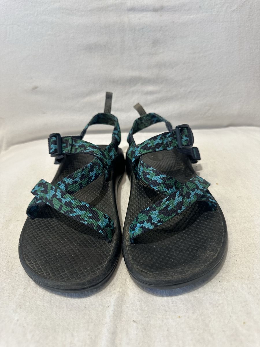Chaco women’s size 7.5 or youth size 6 blue/green/black leopard print, hiking sandals