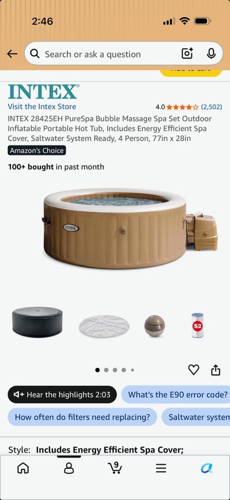 INTEX PureSpa 28425EH Inflatable Portable Hot Tub Spa 4-Person 77in x 28in