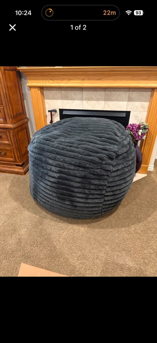 Dark Gray Ribbed Plush Beanbag Chair