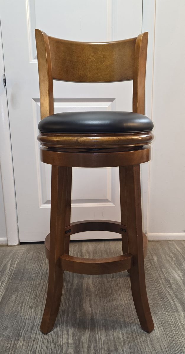 Wooden Swivel Bar Stool with Padded Black Cushion and Backrest