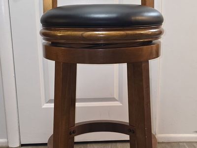Wooden Swivel Bar Stool with Padded Black Cushion and Backrest
