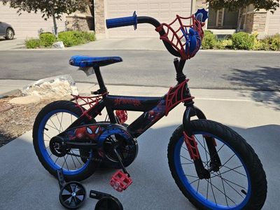 Marvel Spider-Man Kids Bike 16" Wheels with Training Wheels - Red/Blue