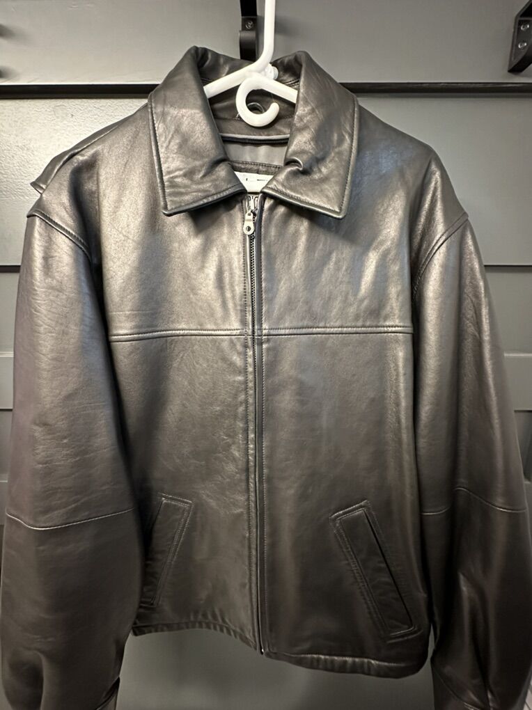 Genuine Black Leather Coat Sz mens L