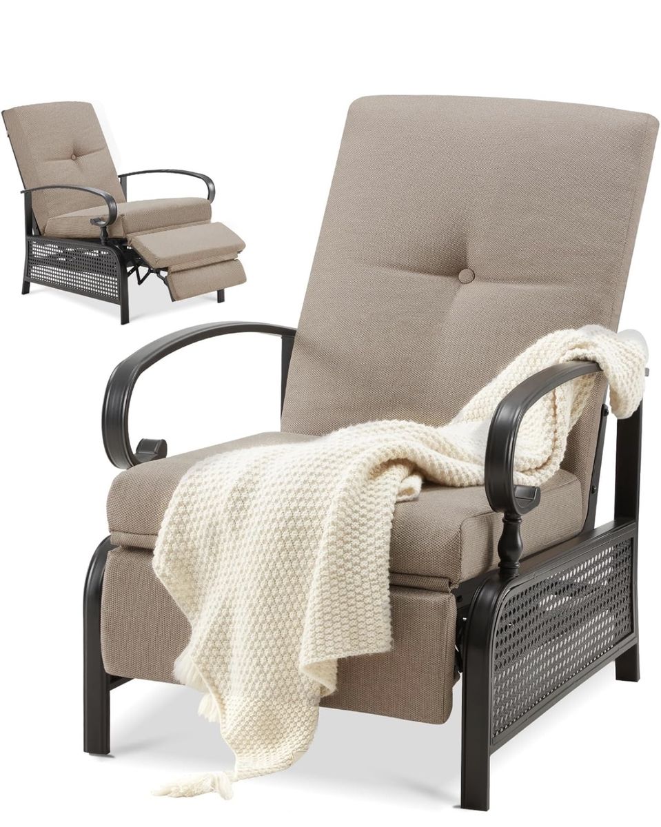 Outdoor Patio Recliner Chair with Cushions and Footrest