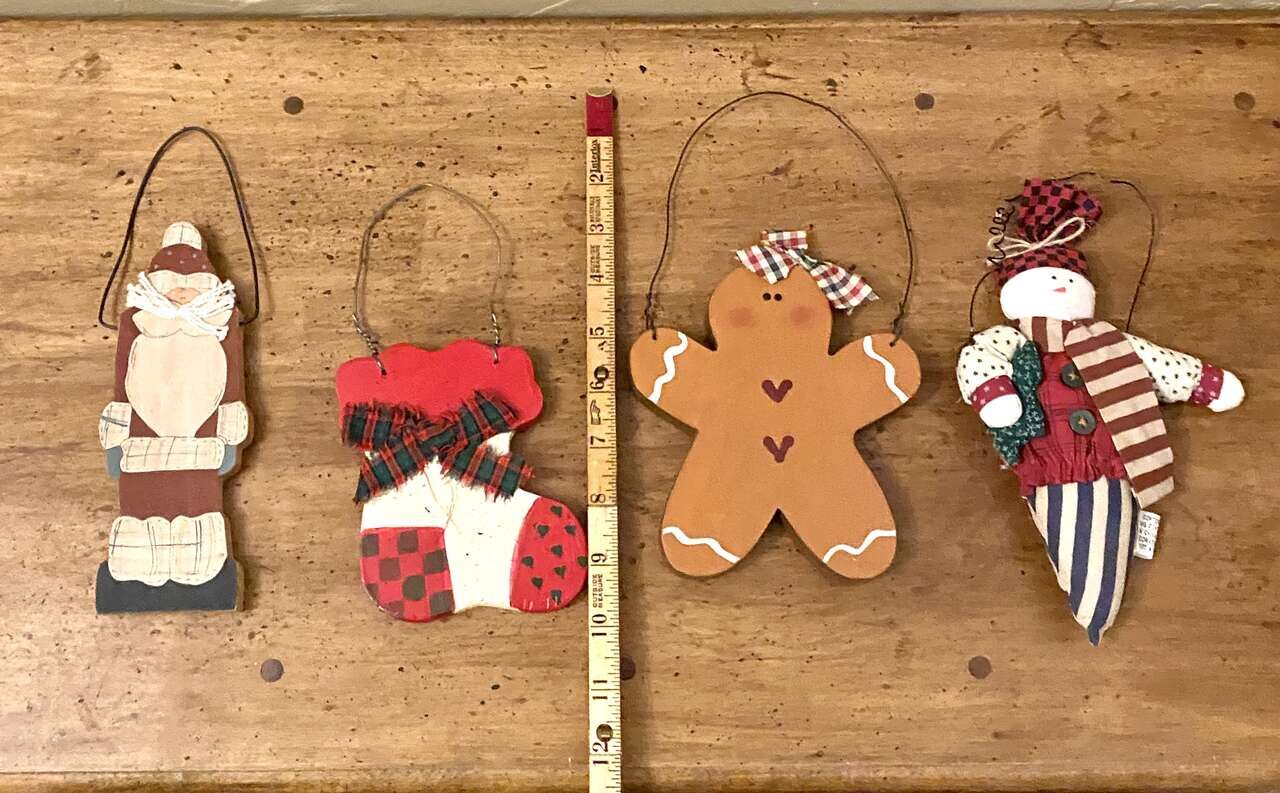 Set of 3 Large Adorable Handmade Christmas Hangers PLUS One Bonus Snowman - See Photos