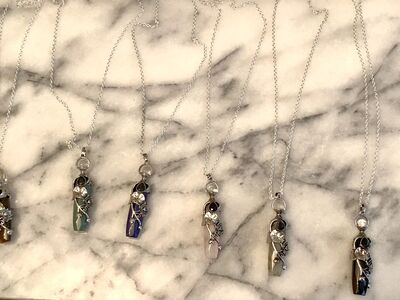 NEW - Gorgeous Gemstones + Crystal + Antique Silver Pendant Necklace - Very Unique - C ALL PICS