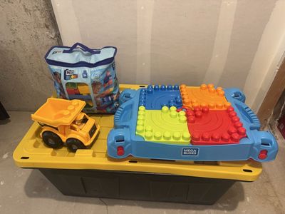 Mega Bloks Toddler Toy Lot - Build & Learn Table, CAT Dump Truck, and Big Building Bag