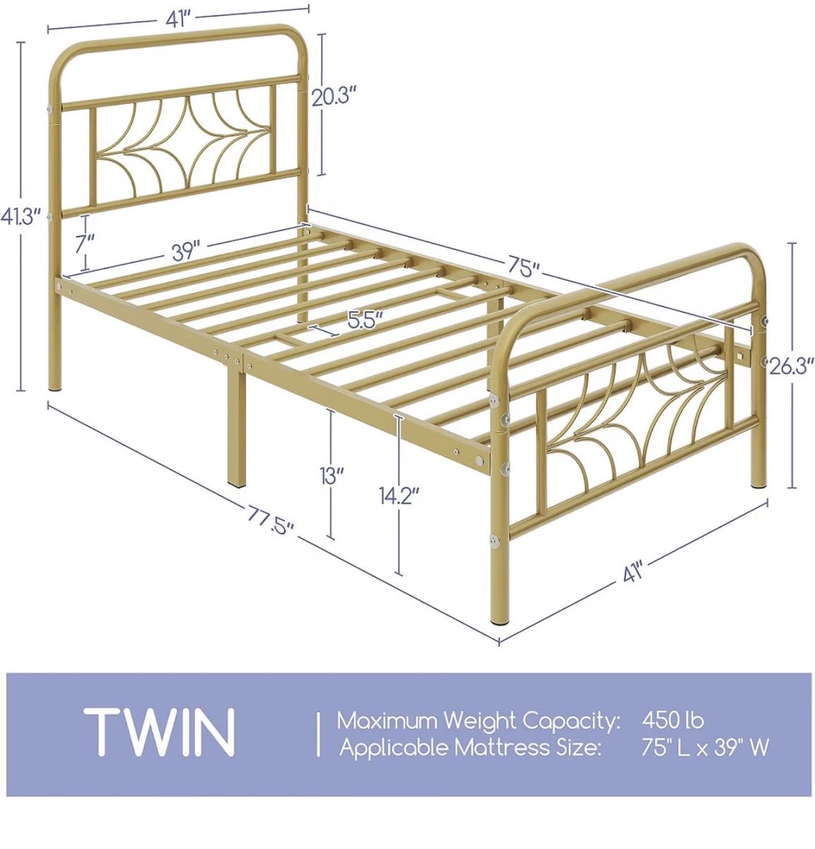 Twin Gold Metal Bed Frame