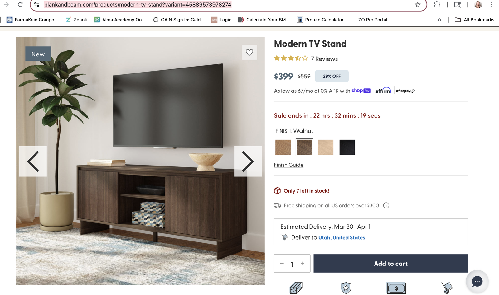 Modern TV Stand 70x16x16 Walnut finish