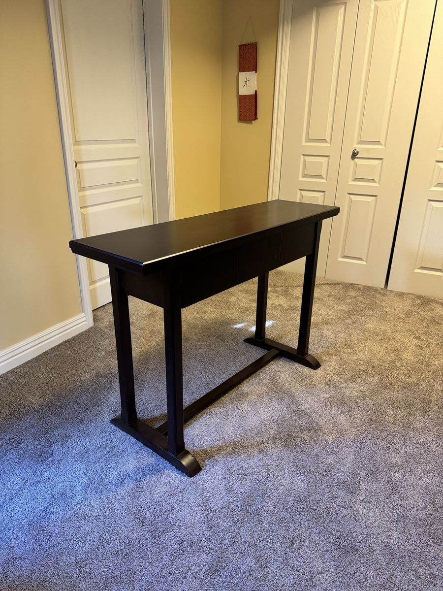 Dark Wood Console Table with Drawers and Trestle Base