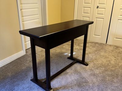 Dark Wood Console Table with Drawers and Trestle Base