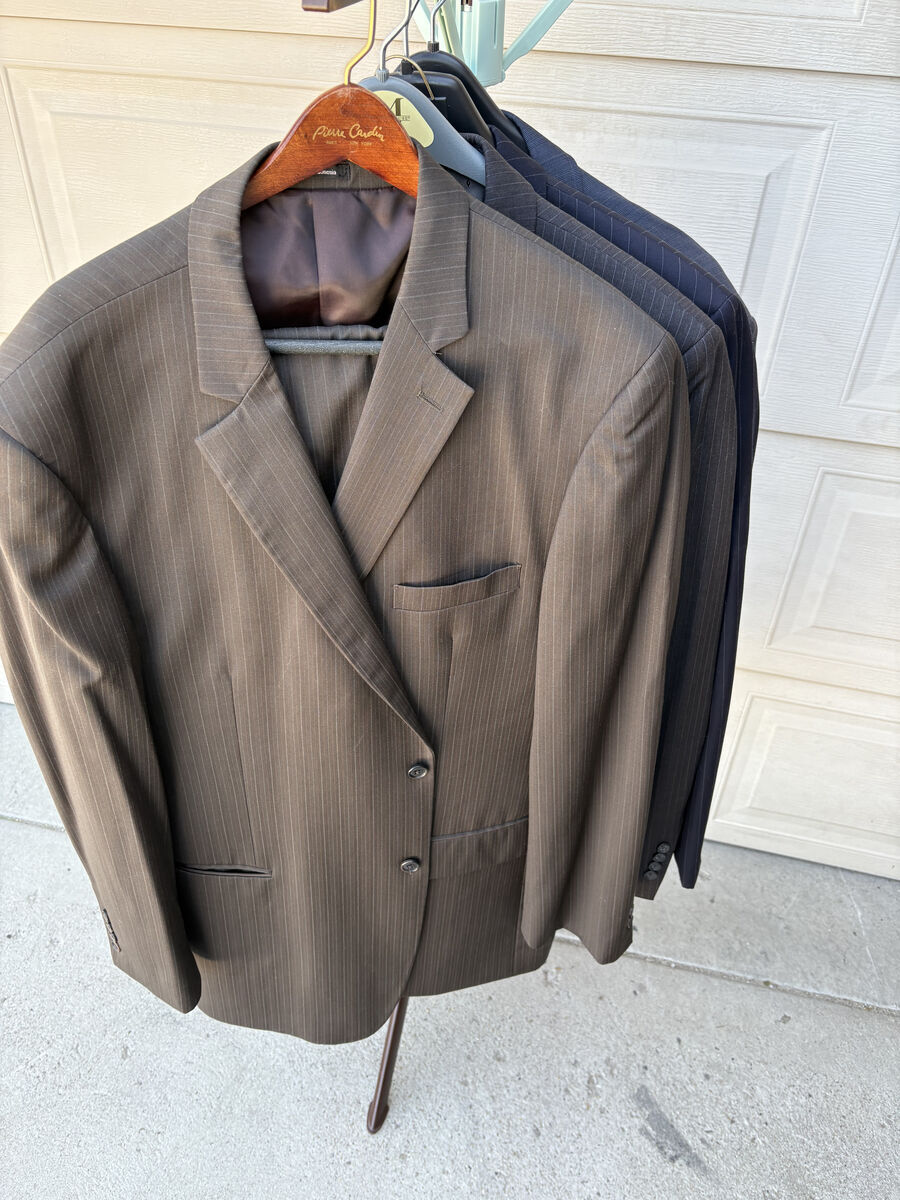 Men’s Brown pinstripe Joseph & Feiss Suit Jacket (50L) and Pants (45x32) $100 cash/venmo in Draper