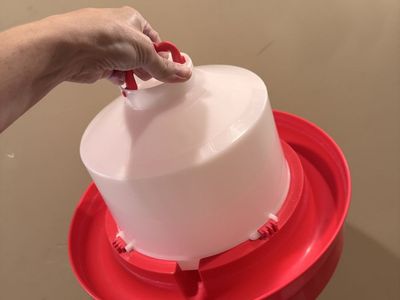Plastic Poultry Waterer / Feeder Dispenser Base Red and White
