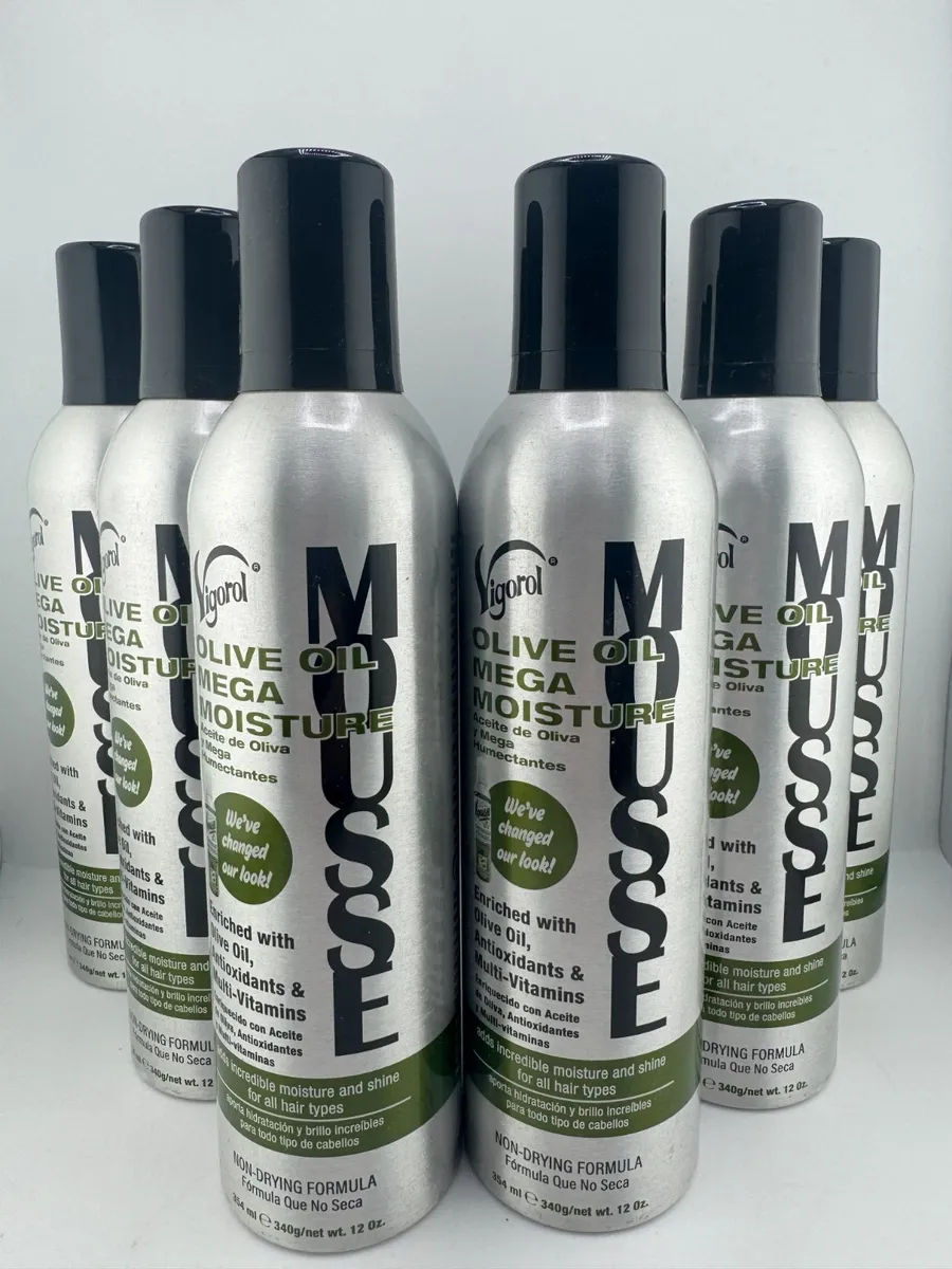 Vigorol Olive Oil Mega Moisture Mousse 12 oz 6-Pack Hydrating Hair Styling Foam