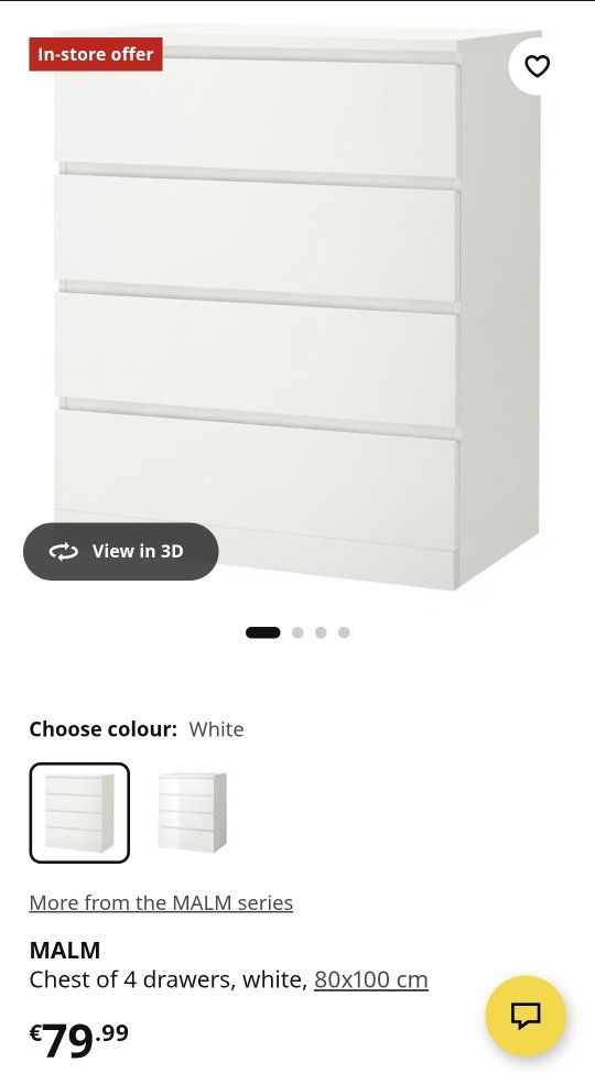IKEA MALM White 4-Drawer Chest Dresser 80x100 cm